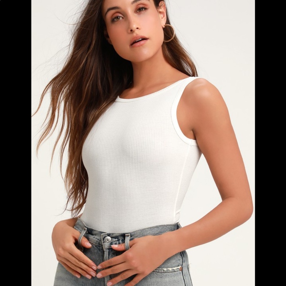 🆕white ribbed racer back body suit🆕